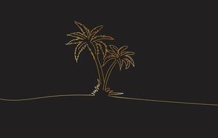 Golden Drawing sketch of coconut palm trees. vector