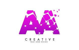 Letter AA Design with pink shattered blocks.  AA Icon with Pattern. vector