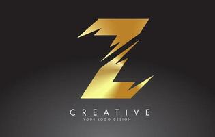 Golden Z letter logo design with creative cuts. vector