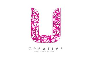 Sketched stylized Letter U with different Pink Lines Pattern Design. vector