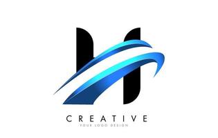 H letter logo with blue gradient swash design. vector