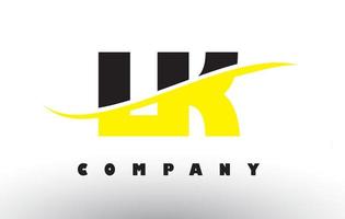 Logotipo de letra lk lk negro y amarillo con swoosh. vector