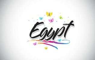 Egypt Handwritten Vector Word Text with Butterflies and Colorful Swoosh.