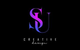 Colorful pink and blue SU s U letters design logo logotype concept with serif font and elegant style vector illustration.