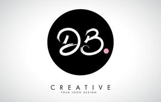 Handwritten DB Brush Letter Logo Design with Black Circle. vector