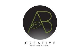 Leaf Letters AB A B and Creative Swoosh and Black Circle Logo Design. vector