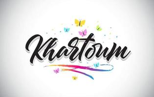 Khartoum Handwritten Vector Word Text with Butterflies and Colorful Swoosh.