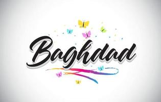 Baghdad Handwritten Vector Word Text with Butterflies and Colorful Swoosh.