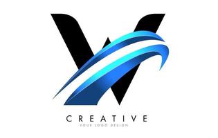 W Letter logo with blue gradient swash design. vector