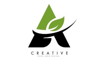 Letra a con hoja y diseño de logotipo swoosh creativo. vector