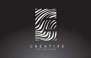 E Letter Logo Design with Fingerprint, black and white wood or Zebra texture on a Black Background. vector