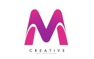 M Letter Logo Design with Ribbon Effect and Bright Pink Gradient. vector