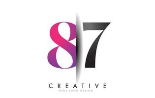 87 8 7 Grey and Pink Number Logo with Creative Shadow Cut Vector. vector