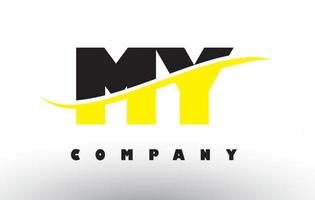 my my logo de letra negro y amarillo con swoosh. vector