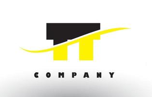 Logotipo de letra tt t negro y amarillo con swoosh. vector