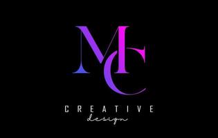 Colorful pink and blue MC m c letters design logo logotype concept with serif font and elegant style vector illustration.