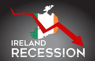 Mapa del concepto creativo de la crisis económica de la recesión de Irlanda con la flecha del desplome económico. vector