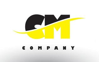 CM C M Black and Yellow Letter Logo with Swoosh. vector