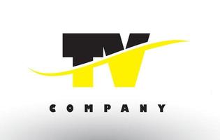 TV T V Black and Yellow Letter Logo with Swoosh. vector