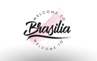 brasilia bienvenido al texto con pincelada rosa acuarela vector