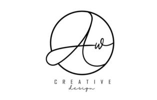 Handwriting letters AW A W logo design with simple circle vector illustration.