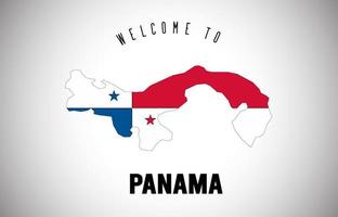 Panamá bienvenido al texto y la bandera del país dentro del diseño del vector del mapa de la frontera del país.