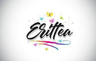 Eritrea Handwritten Vector Word Text with Butterflies and Colorful Swoosh.