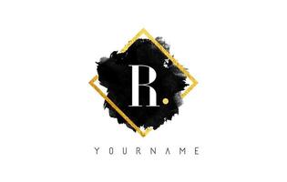 R Letter Logo Design with Black Stroke and Golden Frame. vector