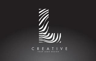 L Letter Logo Design with Fingerprint, black and white wood or Zebra texture on a Black Background. vector