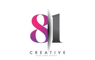 81 8 1 Grey and Pink Number Logo with Creative Shadow Cut Vector. vector