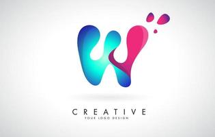 Blue and Pink creative letter W Logo Design with Dots. Friendly Corporate Entertainment, Media, Technology, Digital Business vector design with drops.