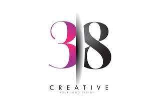 38 3 8 logotipo de número gris y rosa con vector de corte de sombra creativa.