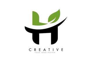 Letra h con hoja y diseño de logotipo swoosh creativo. vector