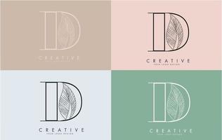 Outline Letter D Logo icon with Wired Leaf Concept Design on colorful backgrounds. vector