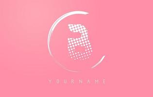 White B letter logo design with white dots and white circle frame on pink background. vector