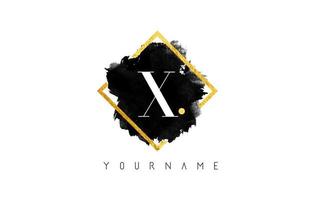 X Letter Logo Design with Black Stroke and Golden Frame. vector