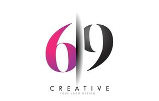 69 6 9 Grey and Pink Number Logo with Creative Shadow Cut Vector. vector