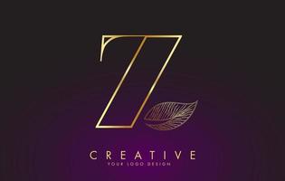 Outline Golden Letter Z Logo icon with Wired Leaf Concept Design. vector