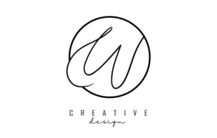 Handwriting letters W logo design with simple circle vector illustration.