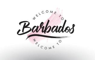 Barbados bienvenido al texto con pincelada rosa acuarela vector