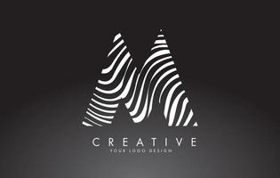 M Letter Logo Design with Fingerprint, black and white wood or Zebra texture on a Black Background. vector