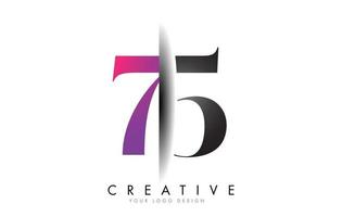 76 7 6 Grey and Pink Number Logo with Creative Shadow Cut Vector. vector