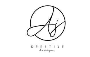 Handwriting letters Aj A j logo design with simple circle vector illustration.