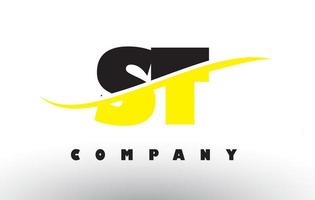 ST S T Black and Yellow Letter Logo with Swoosh. vector