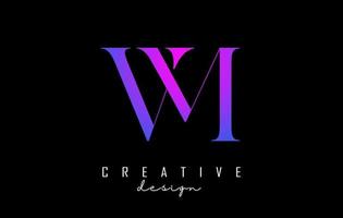 Colorful pink and blue VM v m letters design logo logotype concept with serif font and elegant style vector illustration.