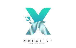 Logo de letra x con diseño de ondas y gotas de agua. vector