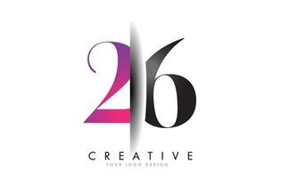 26 2 6 logotipo de número gris y rosa con vector de corte de sombra creativa.