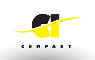 Logotipo de letra ci ci negro y amarillo con swoosh. vector