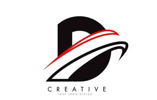 D letter logo with Black and Red Monogram Swashes Design. vector