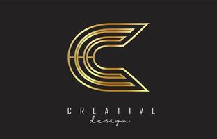 Golden Outline Monogram C Letter Logo with creative cuts. Creative and simple golden C design. vector